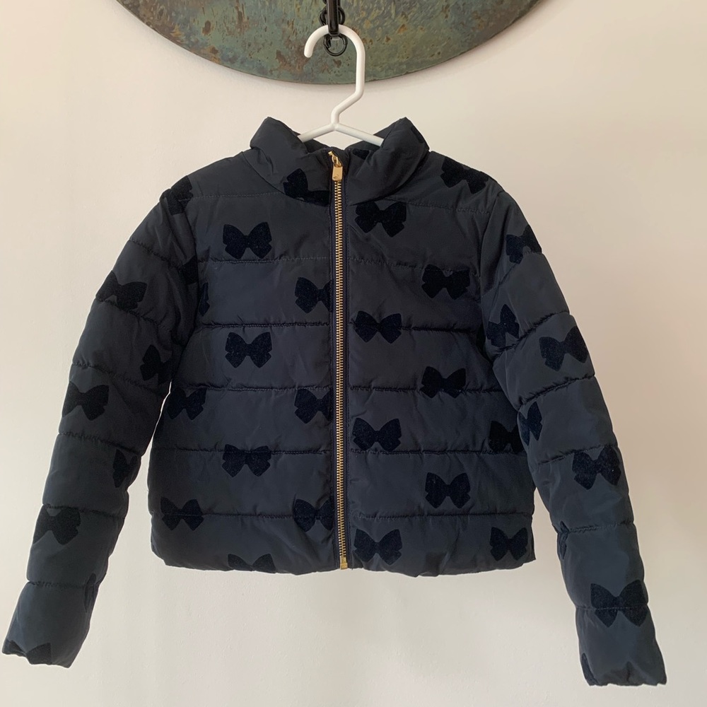 Jacadi Navy Puffer Jacket with Bow Pattern